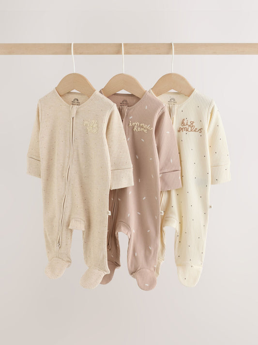 Neutral Milk Club Two Way Zip Baby Sleepsuits 3 Pack (0-2yrs) image 1