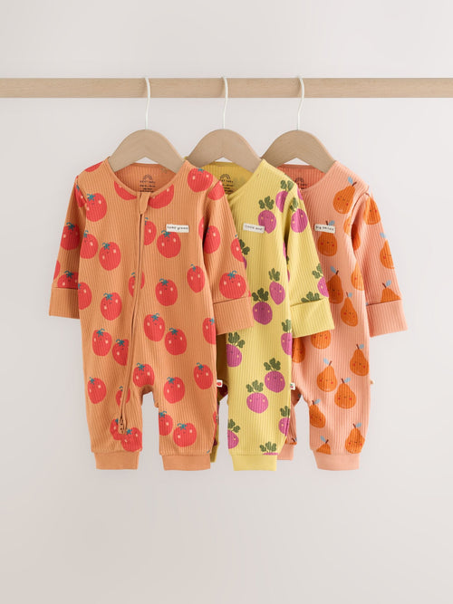 Bright Fruits Two Way Zip Baby Sleepsuits 3 Pack (0-3yrs) image 1
