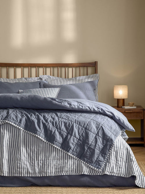 Yard NavyDenim Blue Hebden Stripe Stonewashed Cotton Bedspread image 1