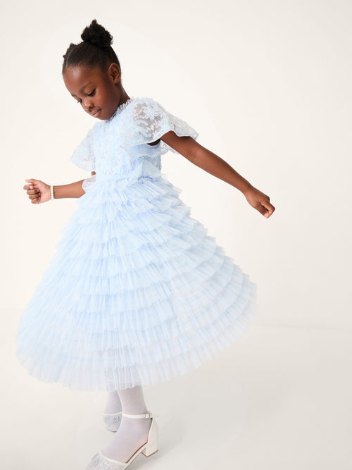 Monsoon Pale Blue Shikha Floral Embellished Tiered Ruffle Dress image 1
