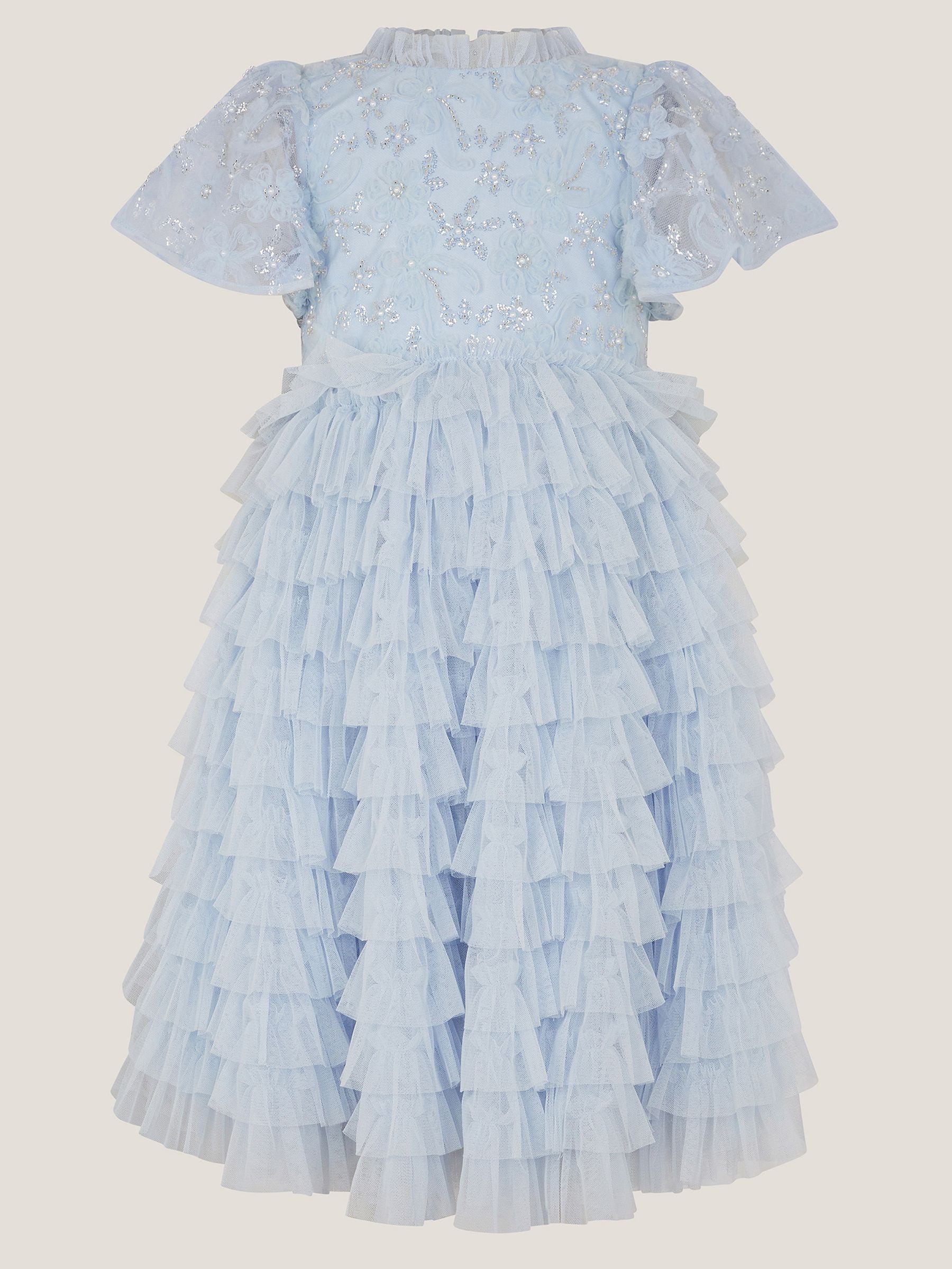 Monsoon Pale Blue Shikha Floral Embellished Tiered Ruffle Dress image 2
