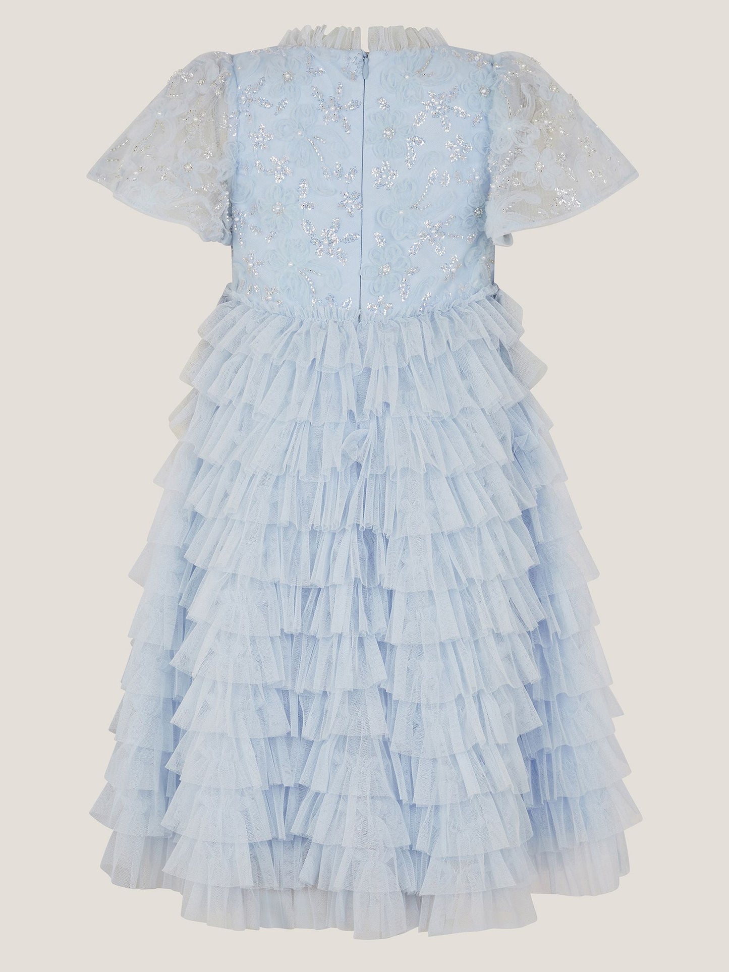 Monsoon Pale Blue Shikha Floral Embellished Tiered Ruffle Dress image 3