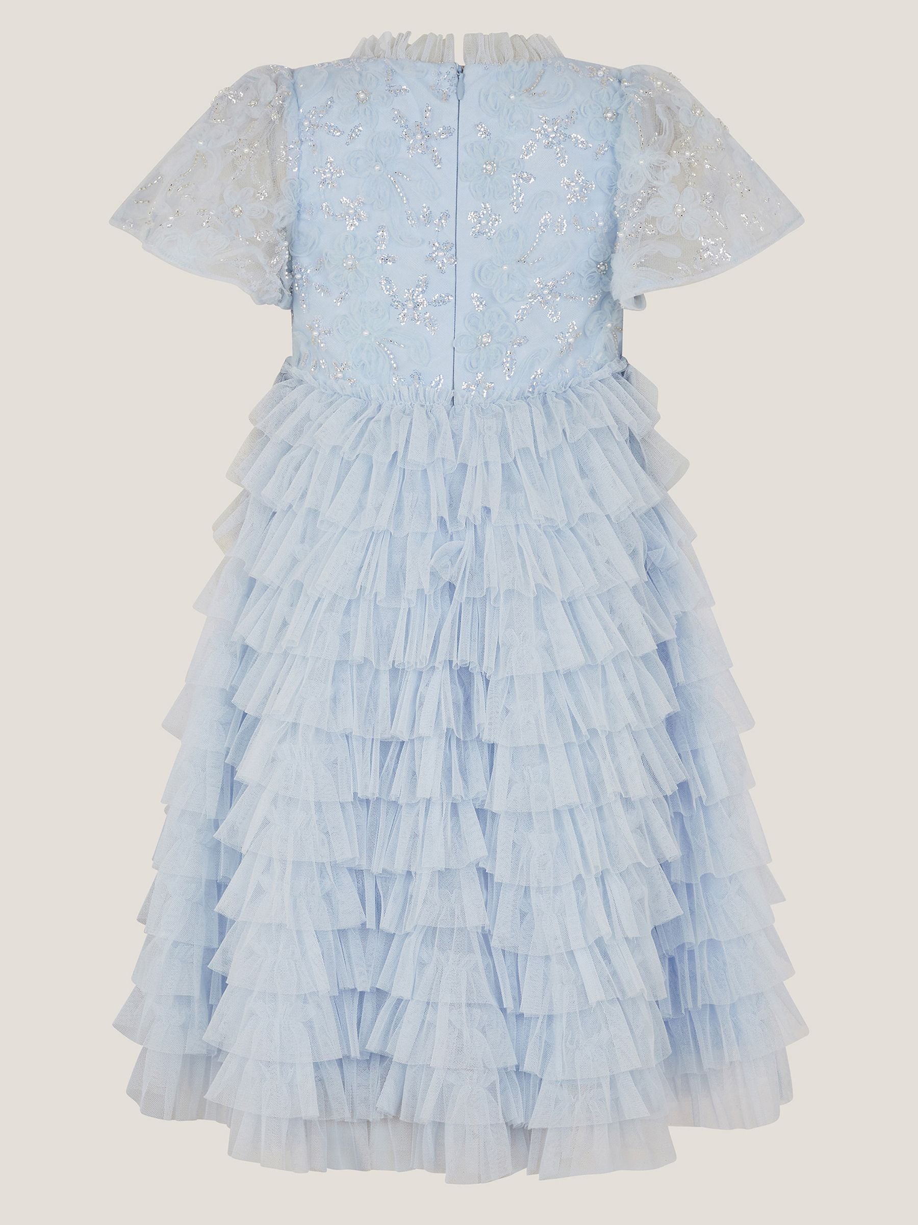 Monsoon Pale Blue Shikha Floral Embellished Tiered Ruffle Dress image 3