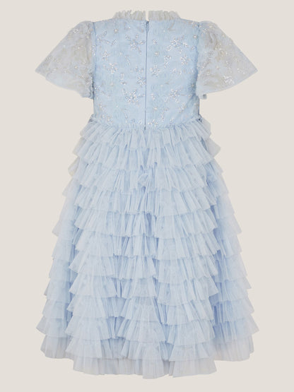 Monsoon Pale Blue Shikha Floral Embellished Tiered Ruffle Dress image 3