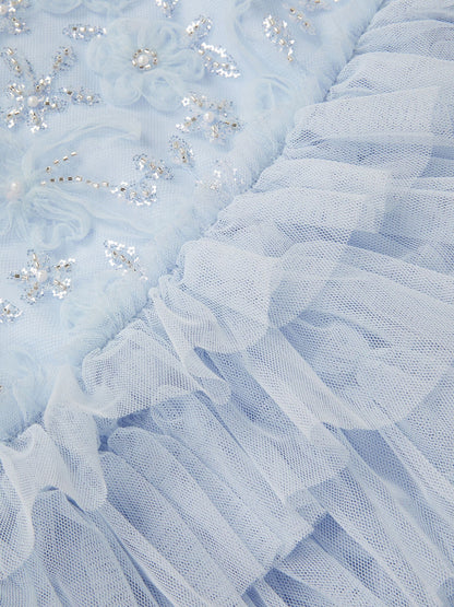 Monsoon Pale Blue Shikha Floral Embellished Tiered Ruffle Dress image 4