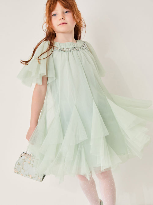 Monsoon Sage Green Nessa Sparkle Collar Waterfall Dress image 1