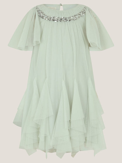Monsoon Sage Green Nessa Sparkle Collar Waterfall Dress image 2