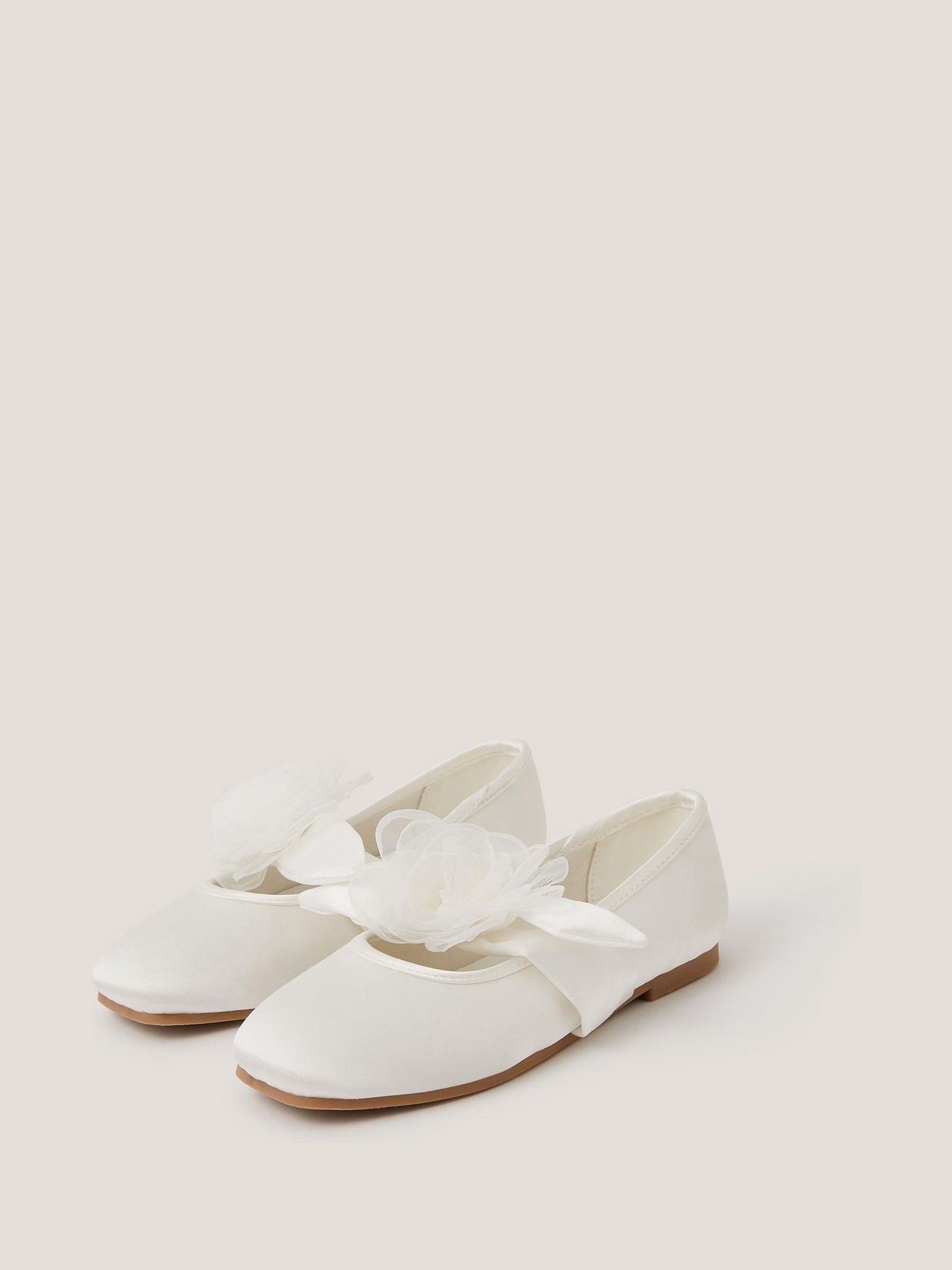 Monsoon Cream Flower Strap Satin Ballet Flats image 1