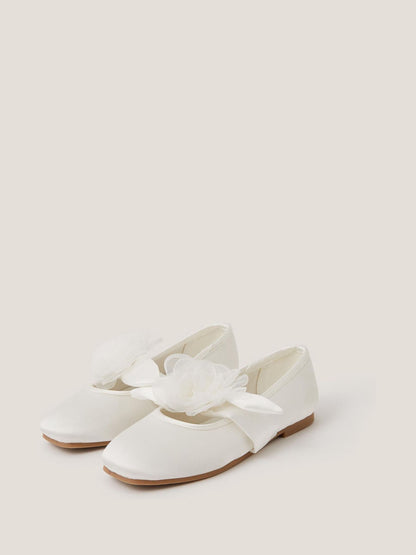 Monsoon Cream Flower Strap Satin Ballet Flats image 1