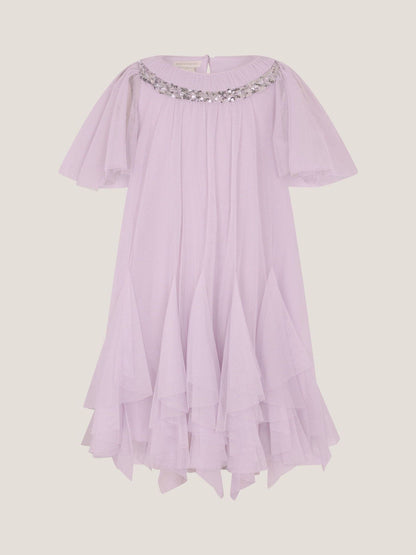 Monsoon Lilac Purple Nessa Sparkle Collar Waterfall Dress image 1