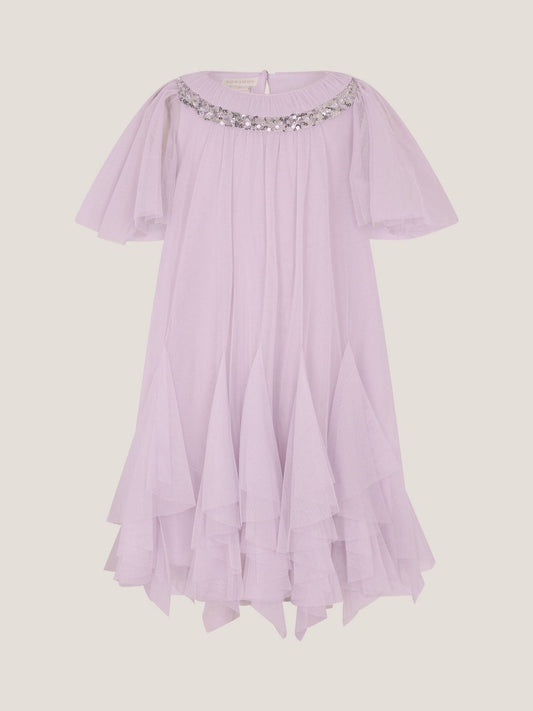 Monsoon Lilac Purple Nessa Sparkle Collar Waterfall Dress image 1