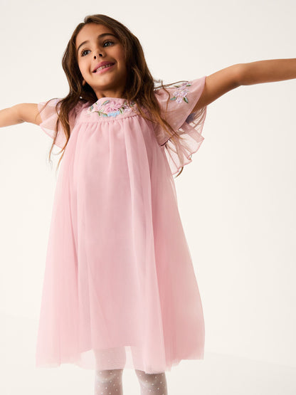 Monsoon Pink Evita Floral Embroidered Swing Dress image 1