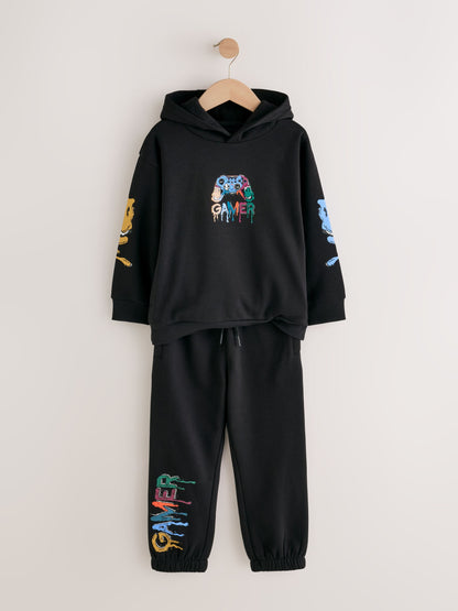 Dsiney Kidz - Black Gamer Regular Fit Print Hoodie Joggers Set (3-16yrs) image 2