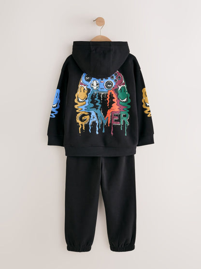Dsiney Kidz - Black Gamer Regular Fit Print Hoodie Joggers Set (3-16yrs) image 3