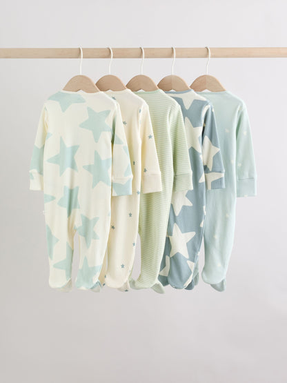 Green Star Two Way Zip Baby Sleepsuits 5 Pack (0-2yrs) image 2