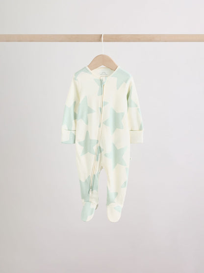 Green Star Two Way Zip Baby Sleepsuits 5 Pack (0mths-2yrs) image 2