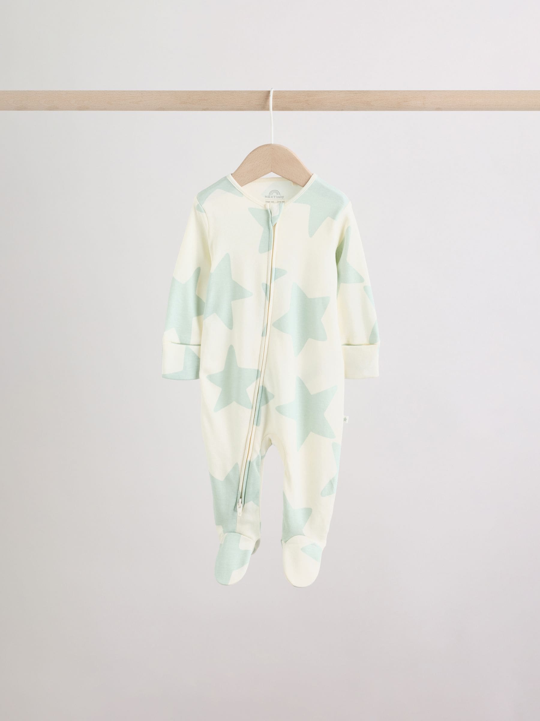 Green Star Two Way Zip Baby Sleepsuits 5 Pack (0-2yrs) image 3