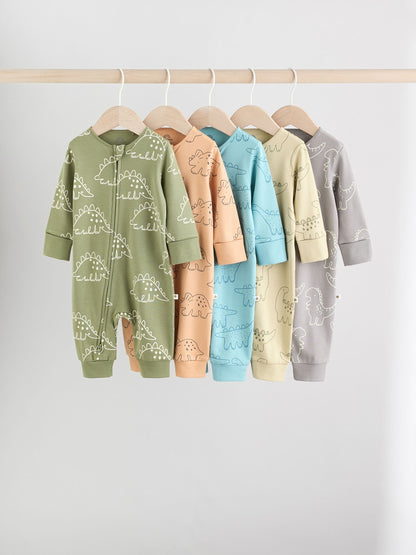 Multi Dino Two Way Zip Baby Sleepsuits 5 Pack (0mths-3yrs) image 1