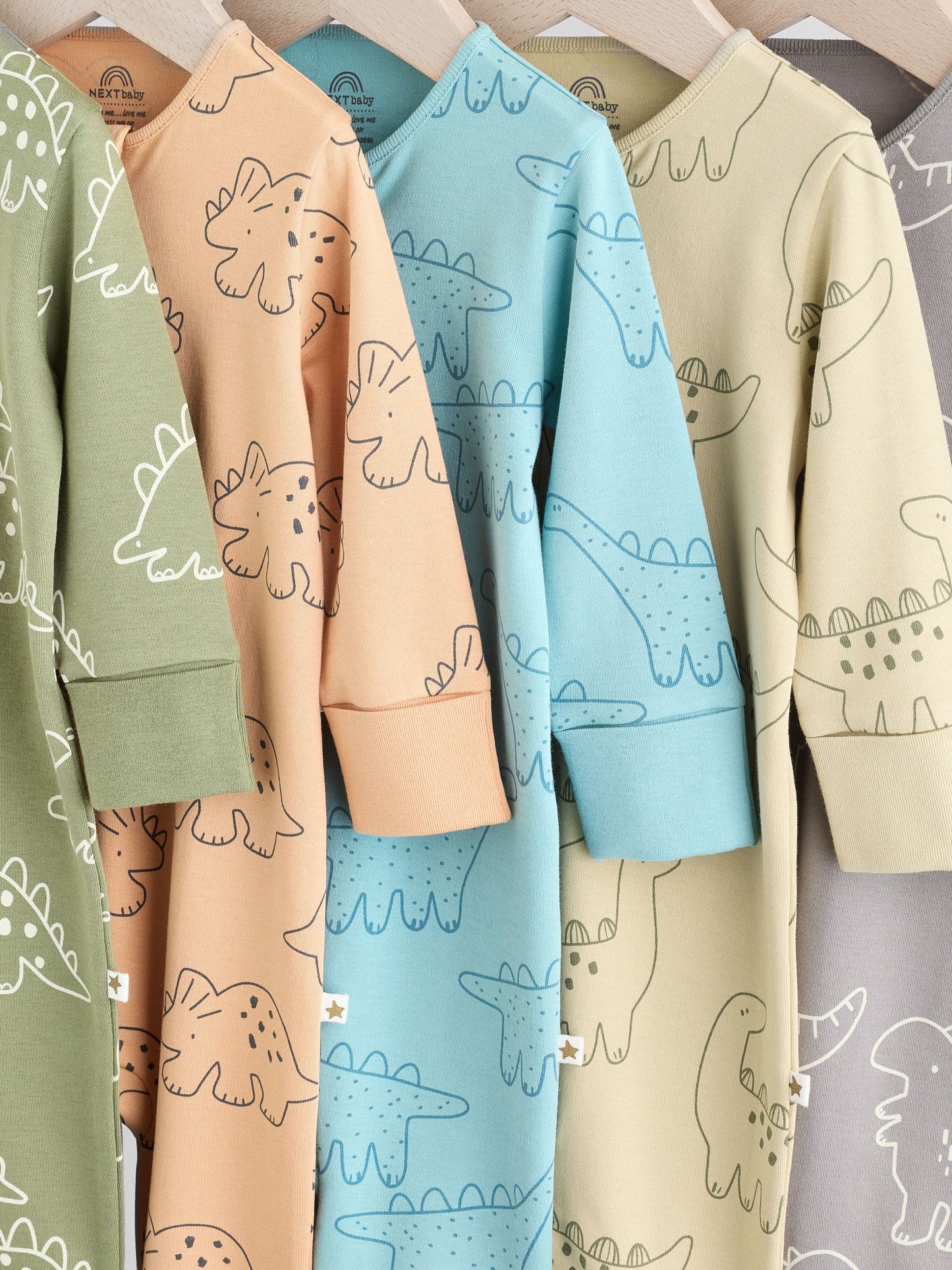 Multi Dino Two Way Zip Baby Sleepsuits 5 Pack (0mths-3yrs) image 9