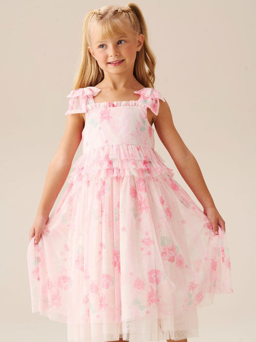 Angel & Rocket Pink Mae Floral Mesh Bow Strap Dress image 1
