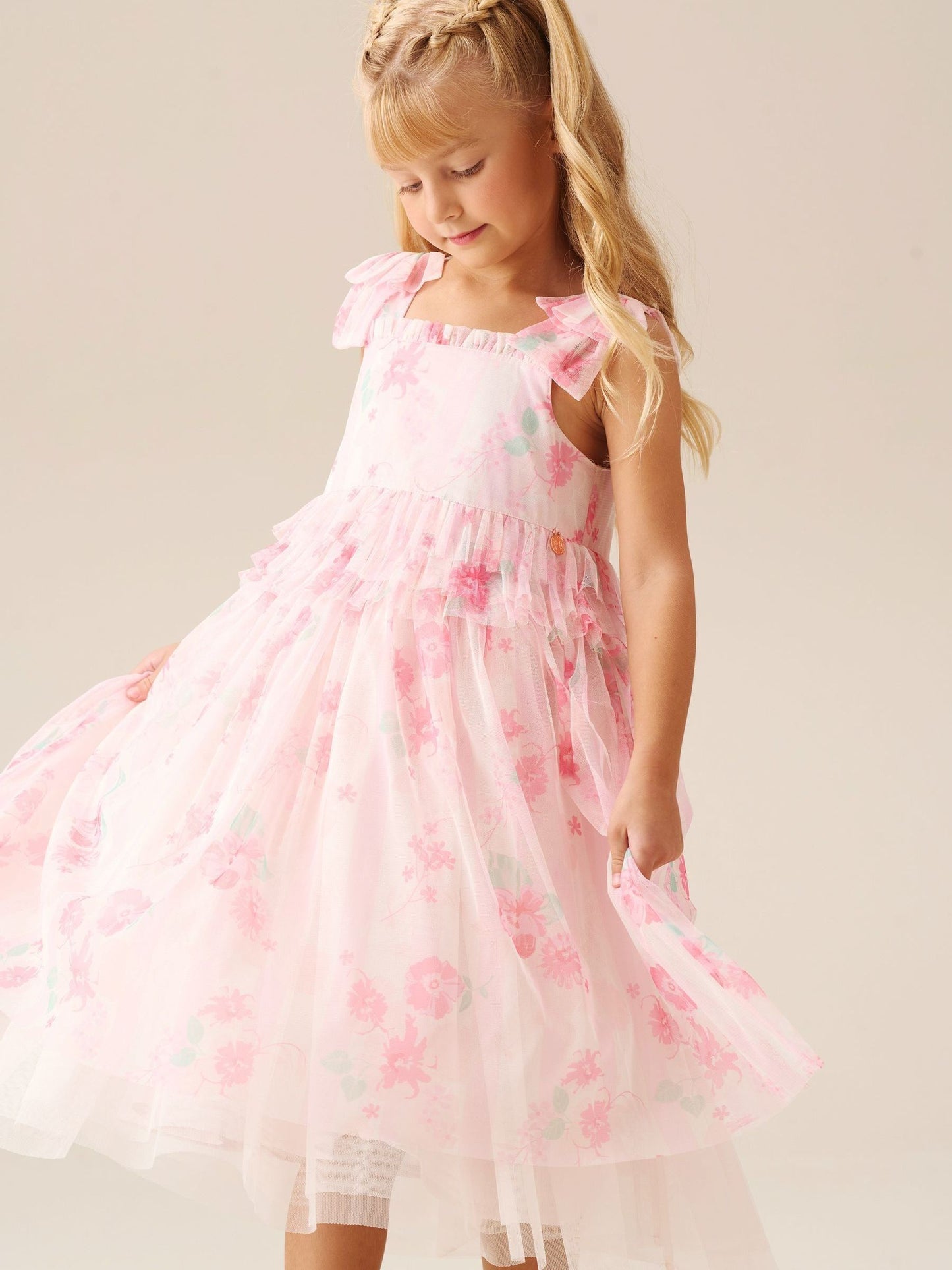 Angel & Rocket Pink Mae Floral Mesh Bow Strap Dress image 2