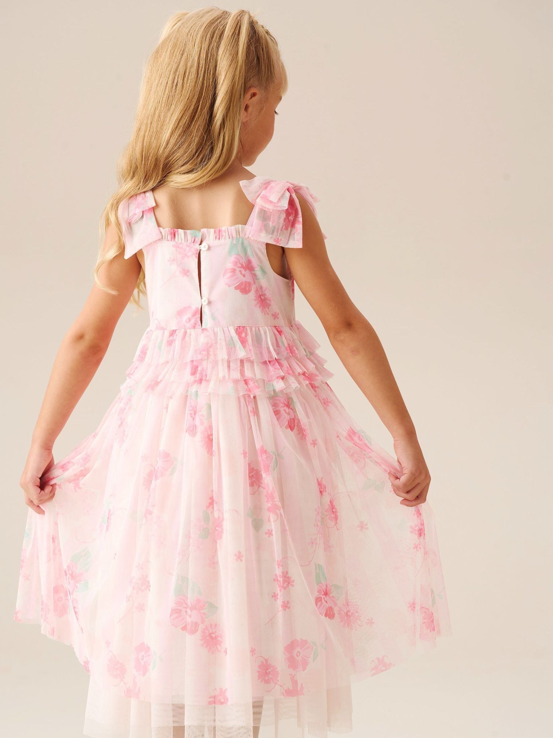 Angel & Rocket Pink Mae Floral Mesh Bow Strap Dress image 3