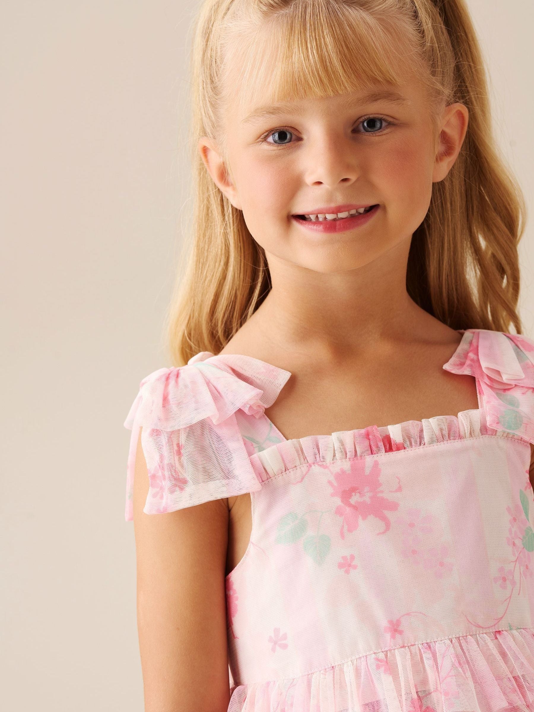 Angel & Rocket Pink Mae Floral Mesh Bow Strap Dress image 4