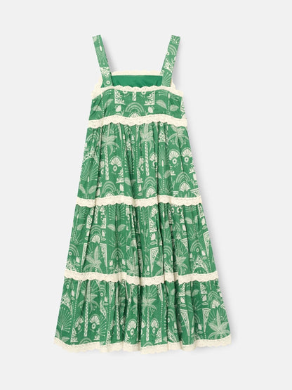 Angel & Rocket Green Kinsley Palm Print Lace Trim Tiered Dress image 6