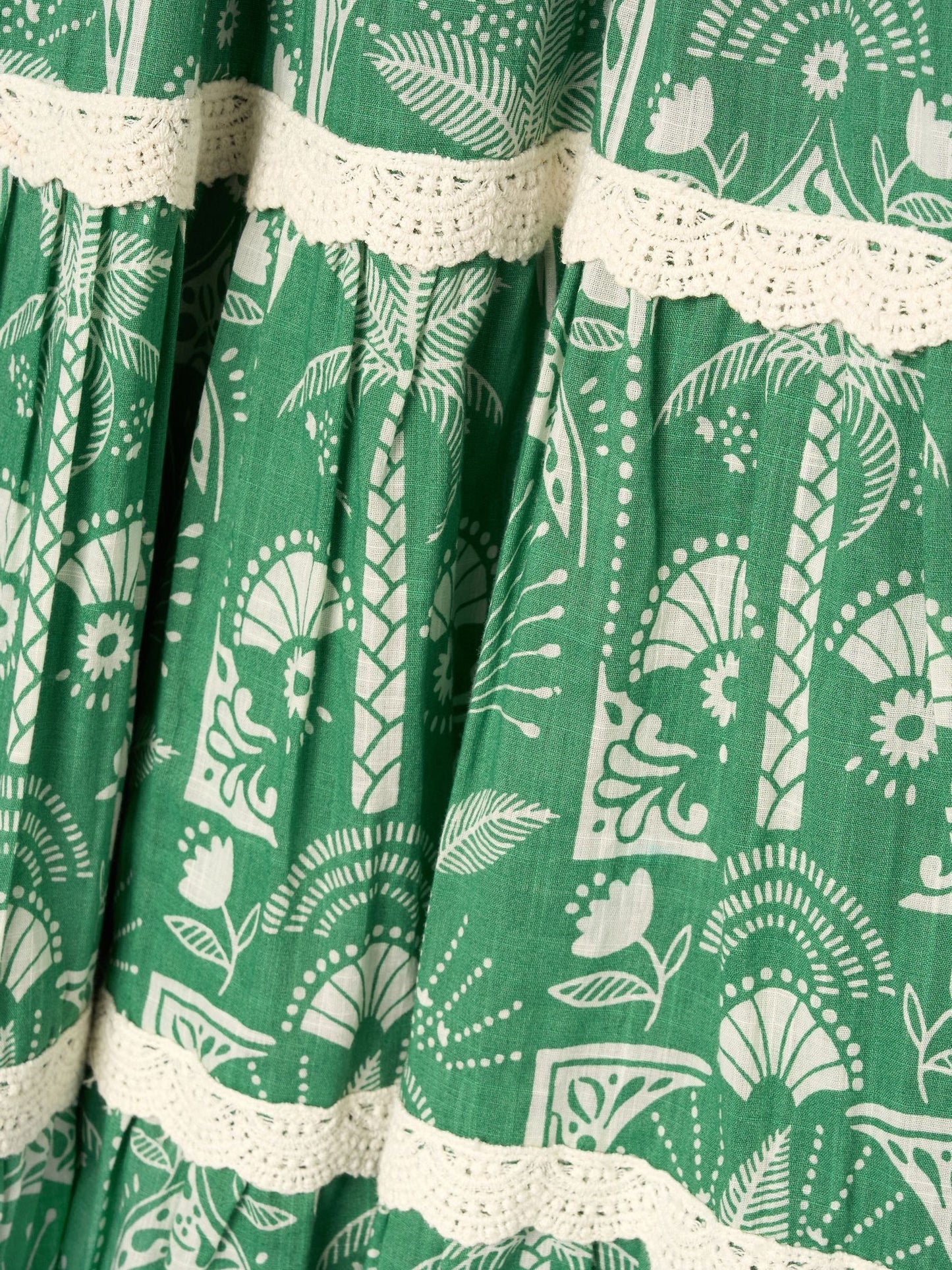 Angel & Rocket Green Kinsley Palm Print Lace Trim Tiered Dress image 7