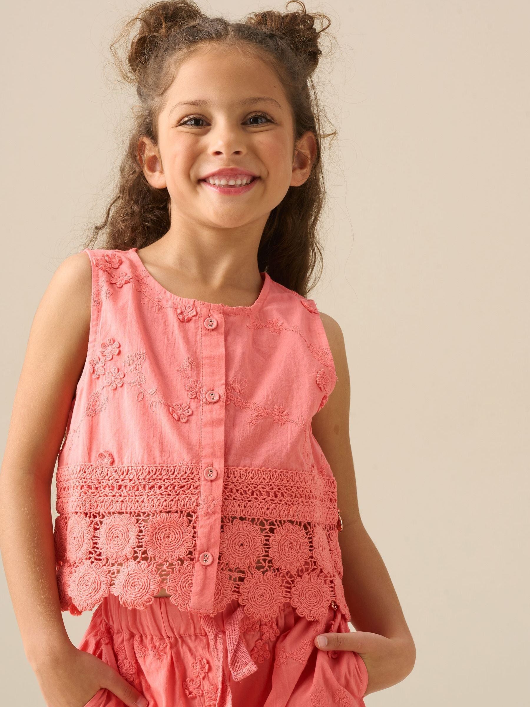 Dsiney Kidz - Angel & Rocket Pink Mila Crochet Hem Woven Top image 1