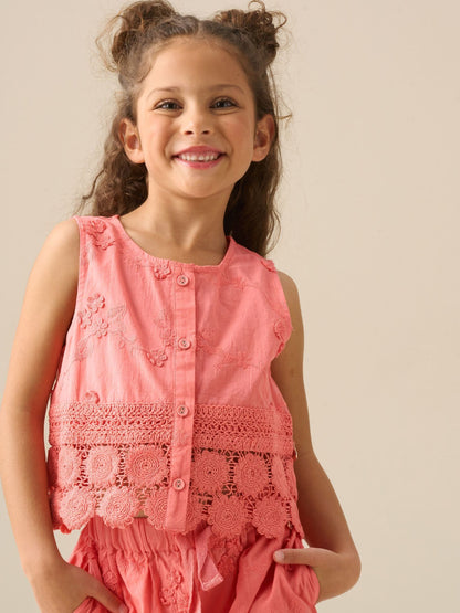 Dsiney Kidz - Angel & Rocket Pink Mila Crochet Hem Woven Top image 1