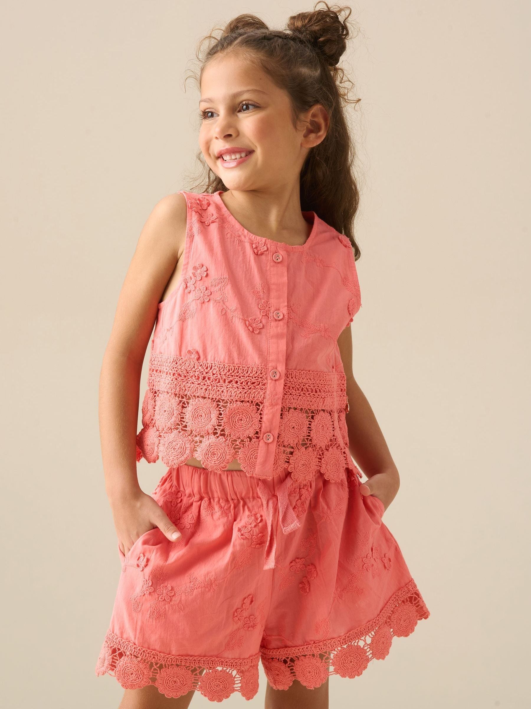 Dsiney Kidz - Angel & Rocket Pink Mila Crochet Hem Woven Top image 2
