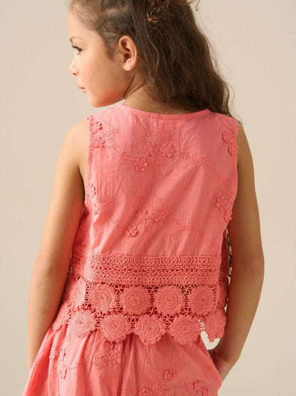 Dsiney Kidz - Angel & Rocket Pink Mila Crochet Hem Woven Top image 3