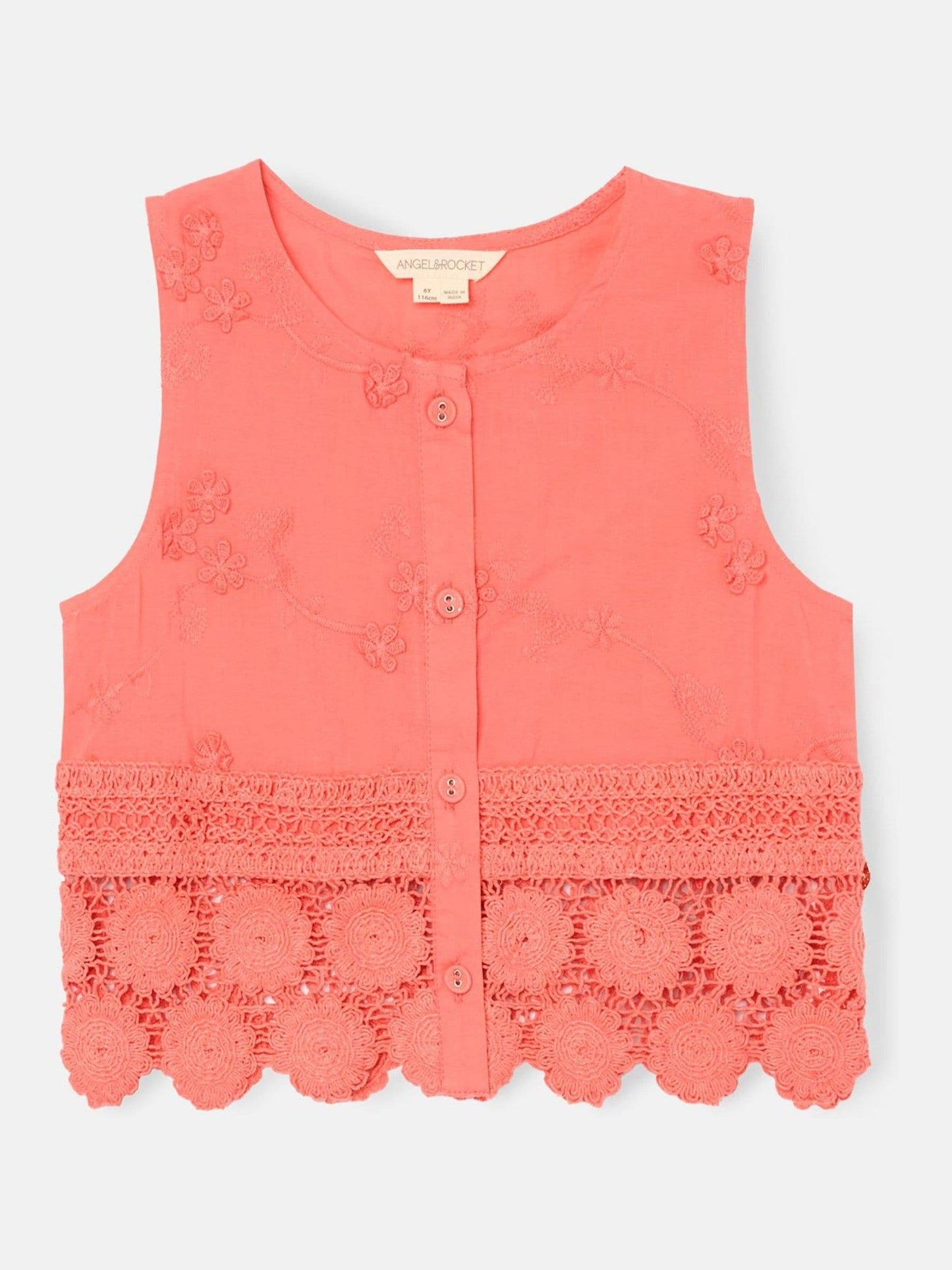 Dsiney Kidz - Angel & Rocket Pink Mila Crochet Hem Woven Top image 4