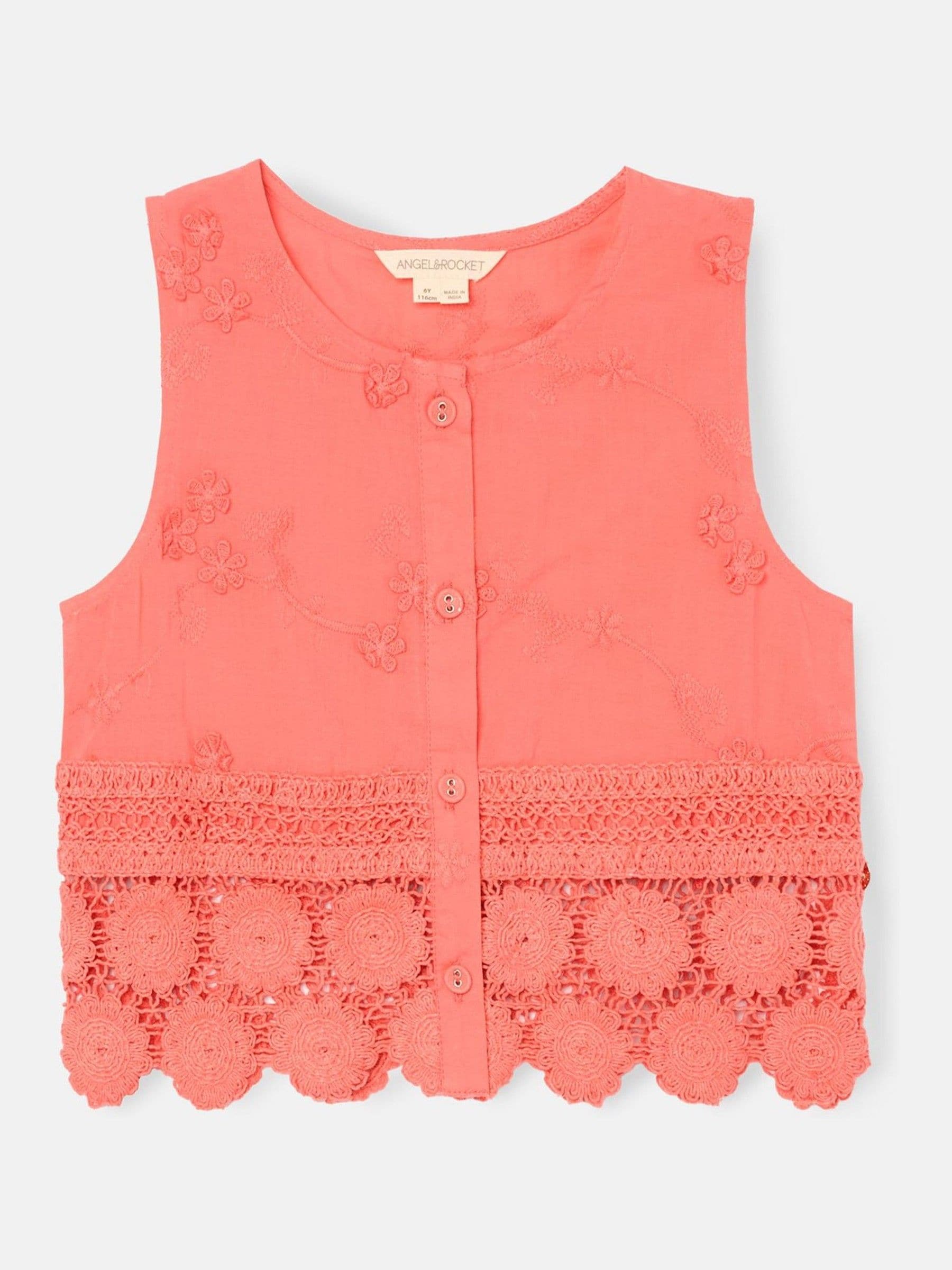Dsiney Kidz - Angel & Rocket Pink Mila Crochet Hem Woven Top image 4