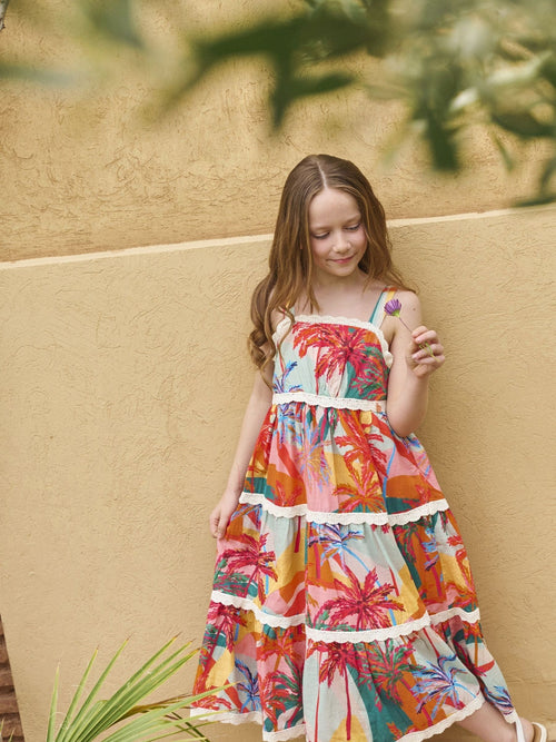 Dsiney Kidz - Angel & Rocket Pink Kinsley Palm Print Lace Trim Tiered Dress image 1