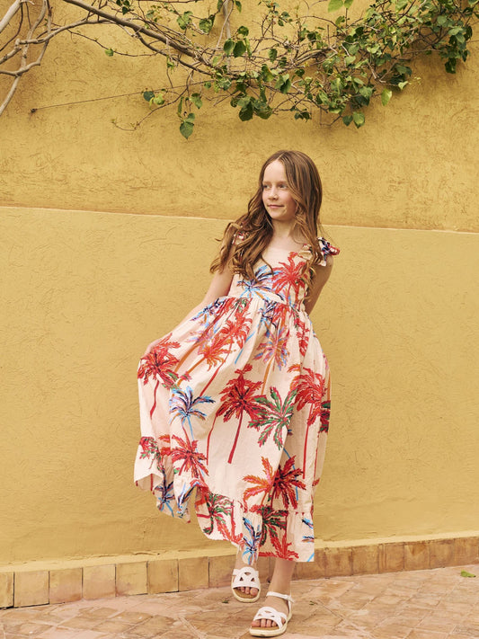 Angel & Rocket White Rae Palm Print Ruffle Strap Dress image 1