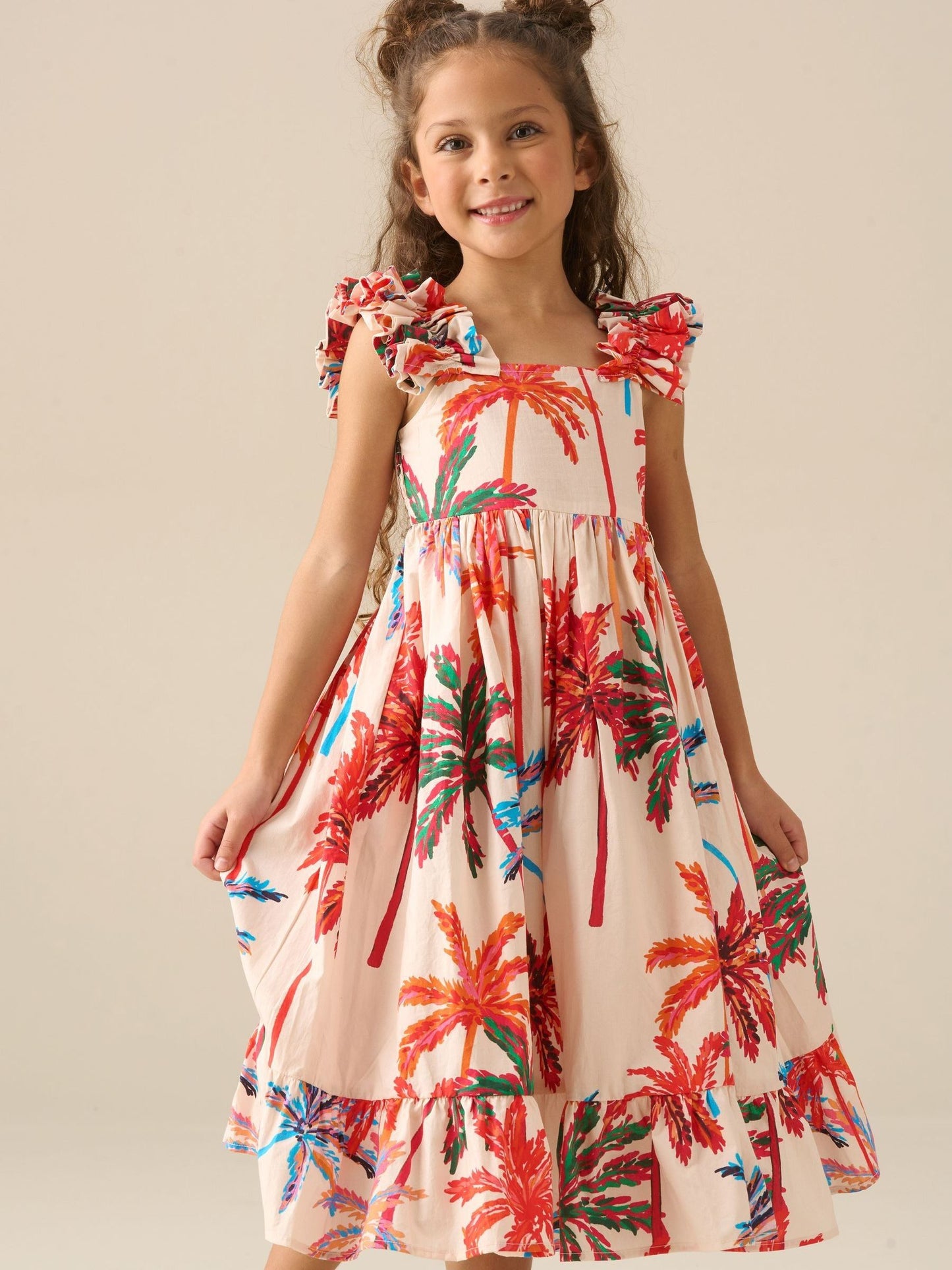 Angel & Rocket White Rae Palm Print Ruffle Strap Dress image 4