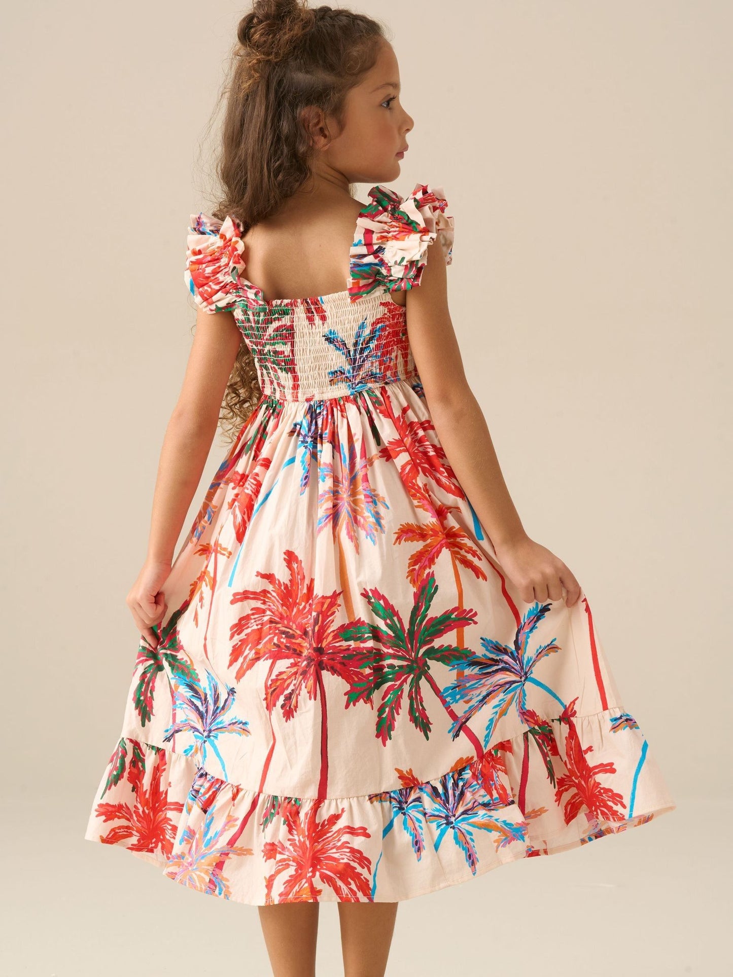 Angel & Rocket White Rae Palm Print Ruffle Strap Dress image 5
