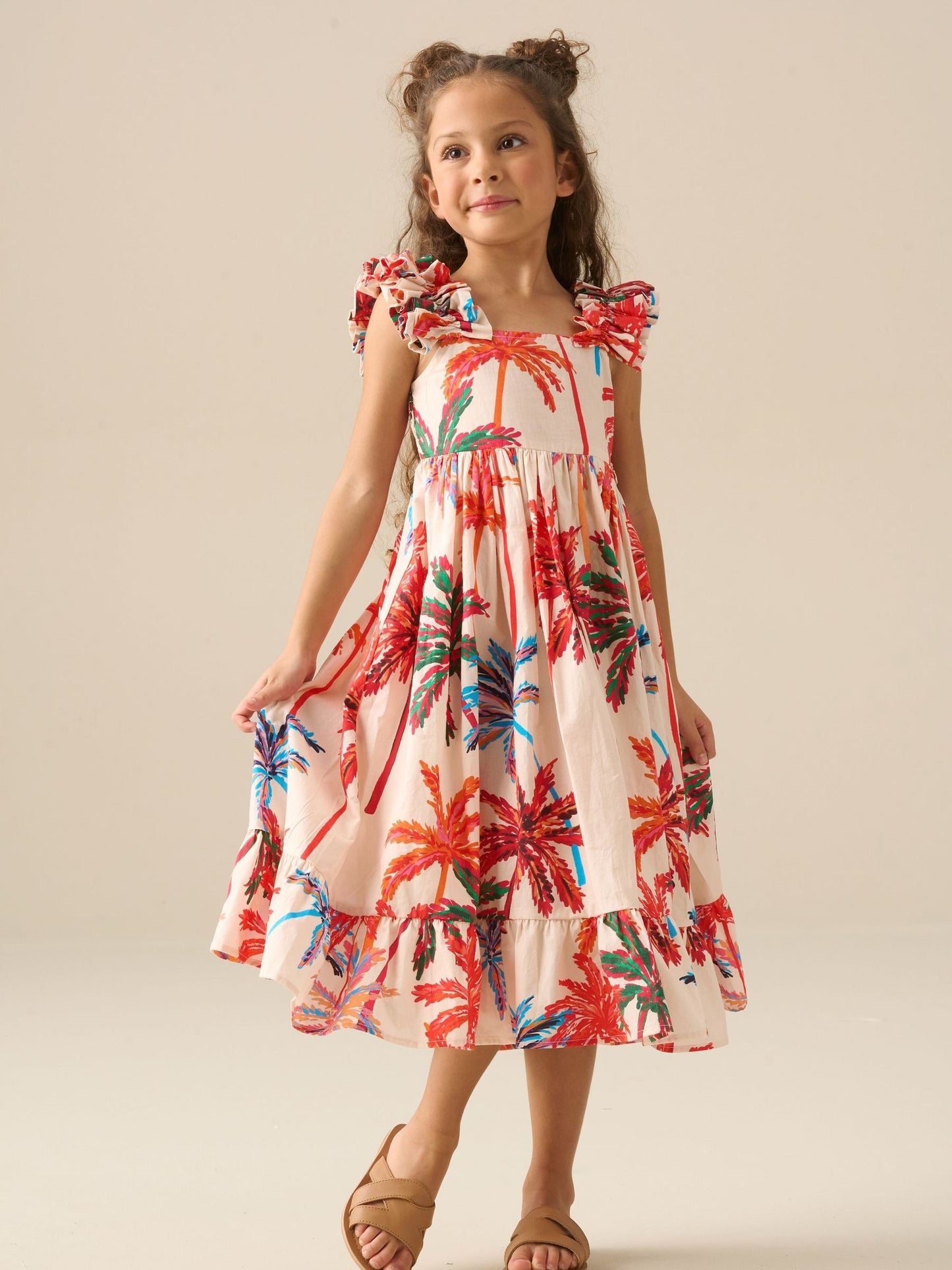 Angel & Rocket White Rae Palm Print Ruffle Strap Dress image 7