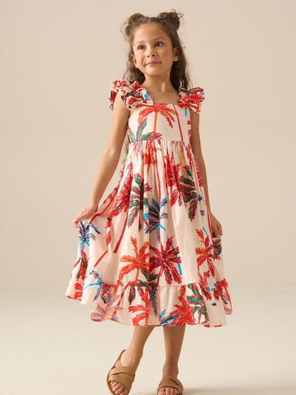 Angel & Rocket White Rae Palm Print Ruffle Strap Dress image 7