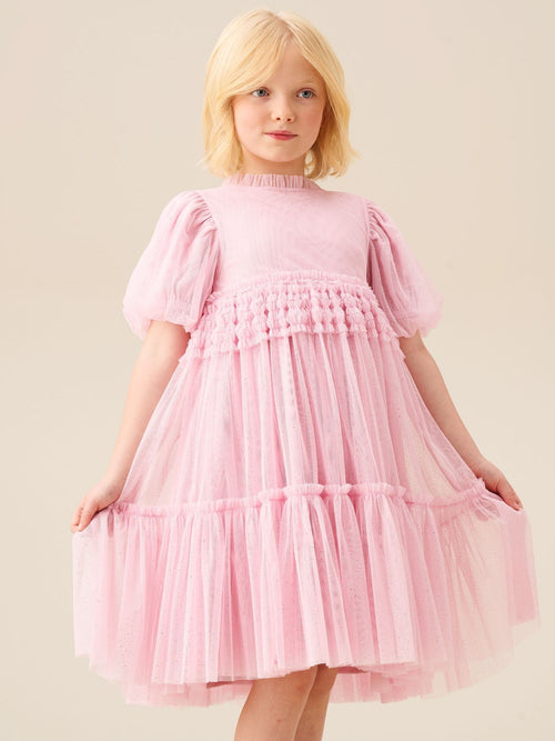 Dsiney Kidz - Angel & Rocket Pink Madison Puff Sleeve Ruffle Waist Mesh Dress image 1