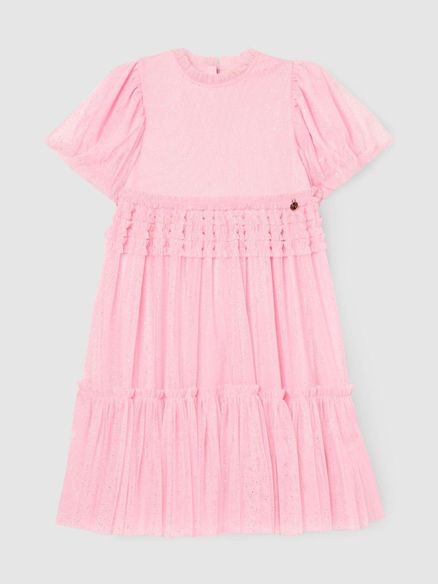 Angel & Rocket Pink Madison Puff Sleeve Ruffle Waist Mesh Dress image 1