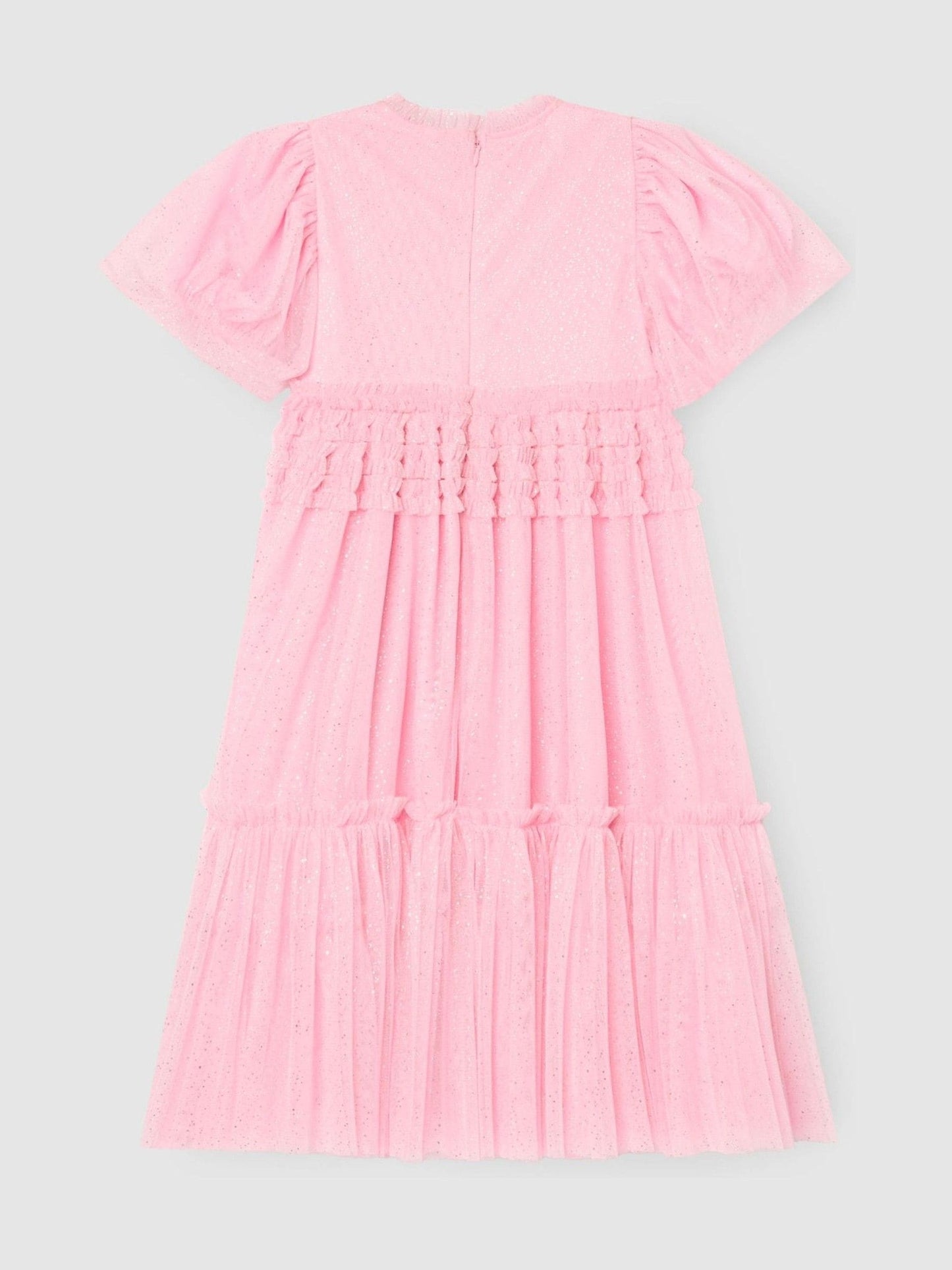 Angel & Rocket Pink Madison Puff Sleeve Ruffle Waist Mesh Dress image 6