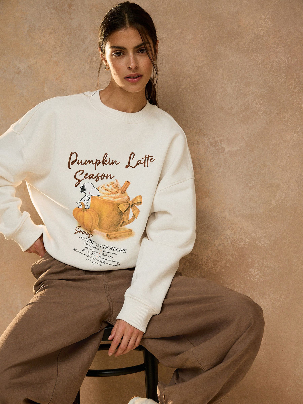 Ecru Pumpkin Latte Snoopy Licence Sweatshirt - image 1