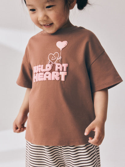 Dsiney Kidz - Brown Heart Stripe Short Sleeve T-Shirt and Wide Leg Trousers Set (3mths-7yrs) image 4