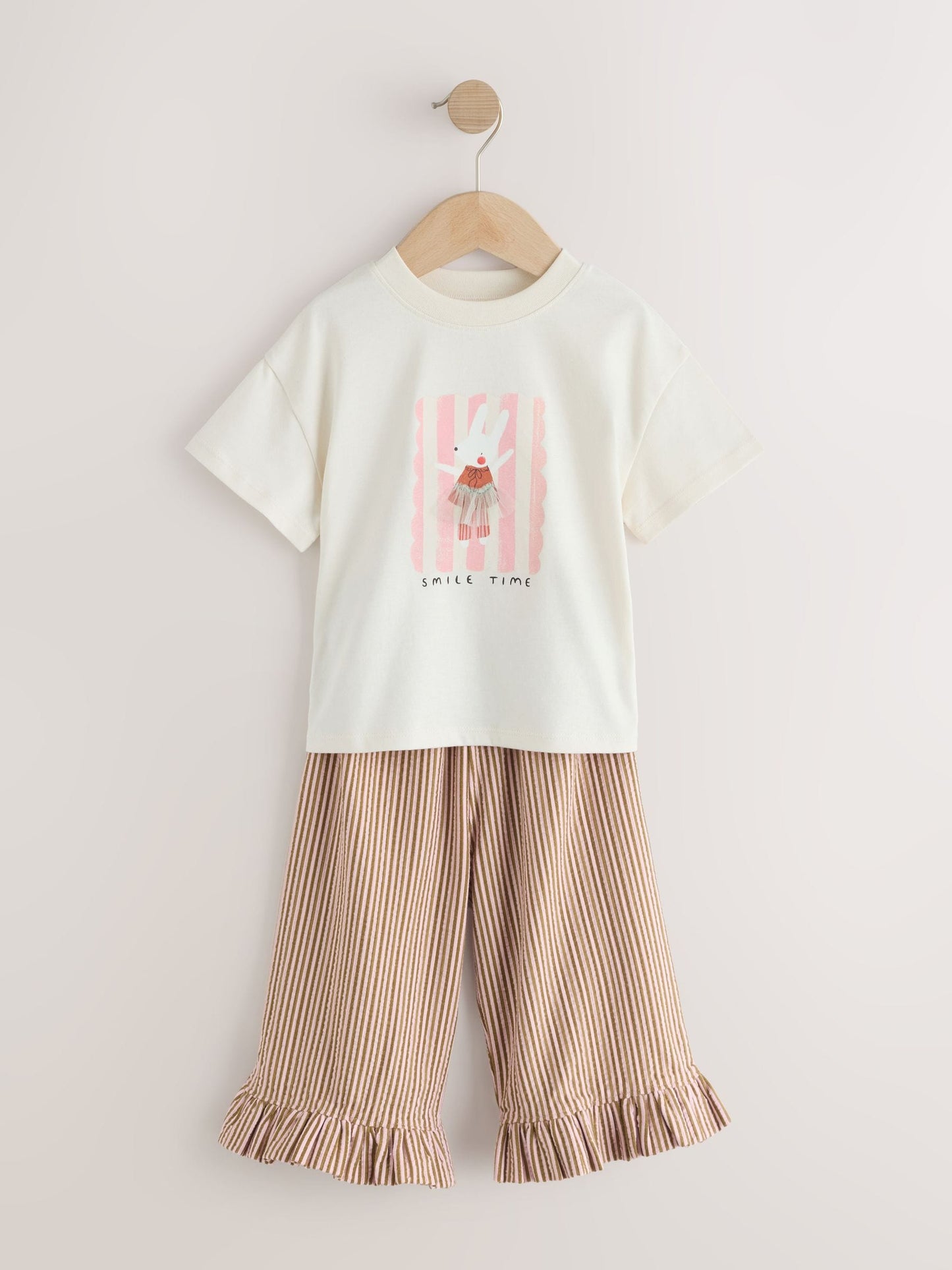 Dsiney Kidz - Ecru White Bunny Short Sleeve T-Shirt and Wide Frill Trousers Set (3mths-7yrs) image 5