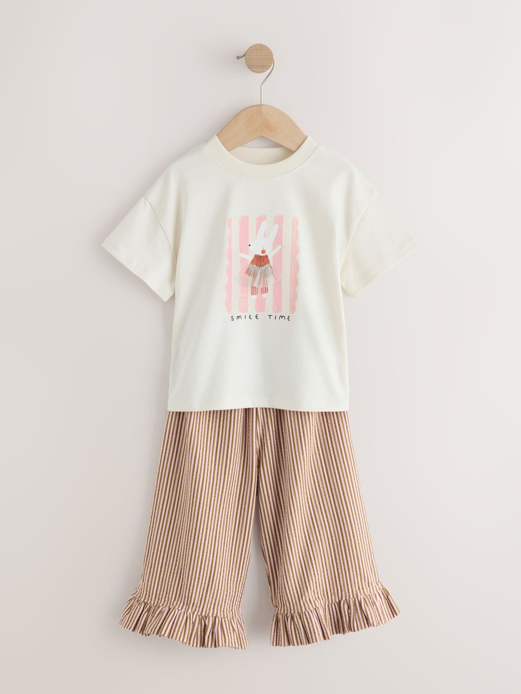 Dsiney Kidz - Ecru White Bunny Short Sleeve T-Shirt and Wide Frill Trousers Set (3mths-7yrs) image 5