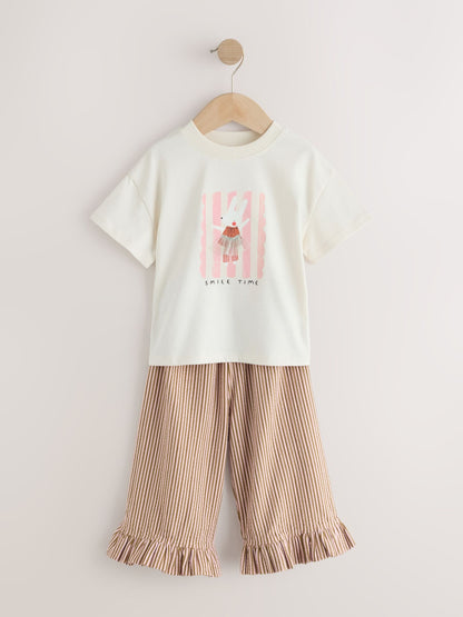 Dsiney Kidz - Ecru White Bunny Short Sleeve T-Shirt and Wide Frill Trousers Set (3mths-7yrs) image 5