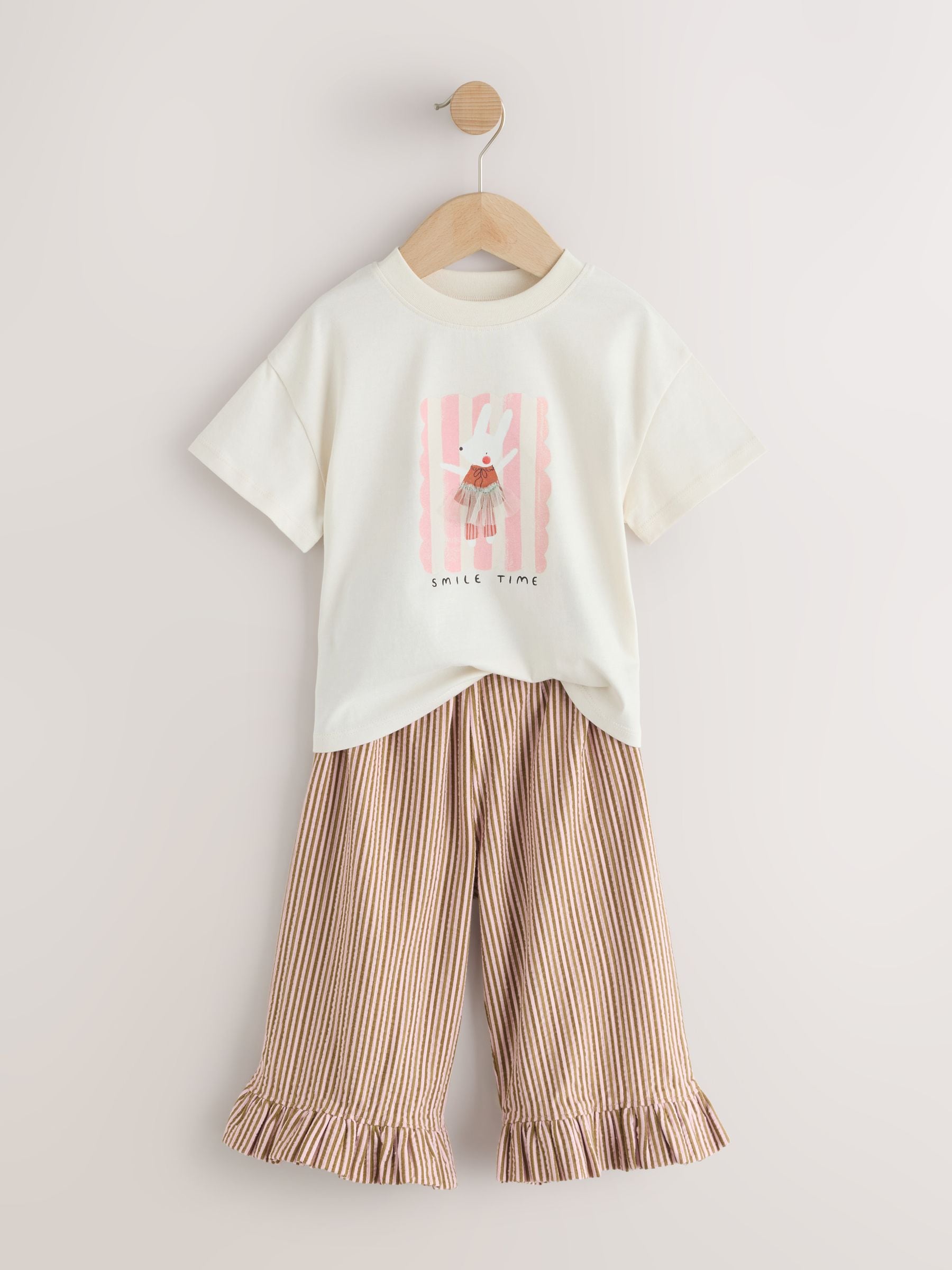 Dsiney Kidz - Ecru White Bunny Short Sleeve T-Shirt and Wide Frill Trousers Set (3mths-7yrs) image 6